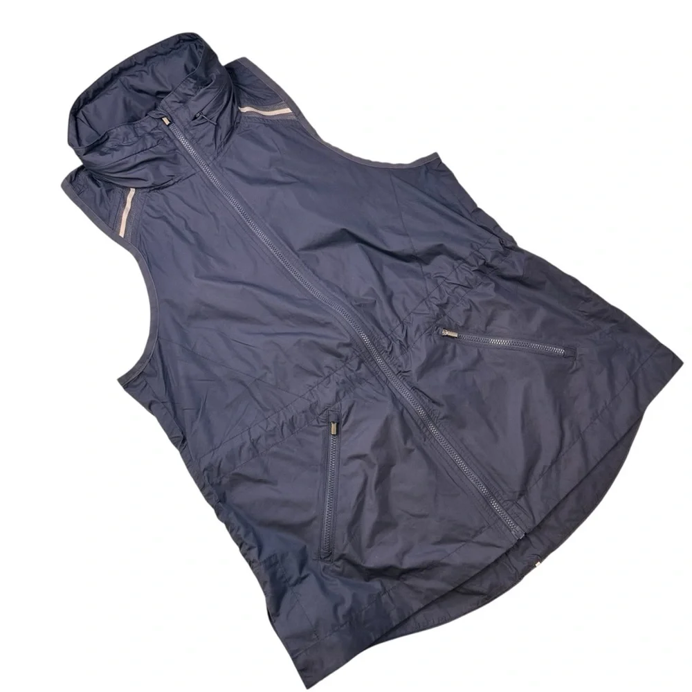 Athleta Performance Running Vest, Reflective Racerback Navy Blue with Hood, S
